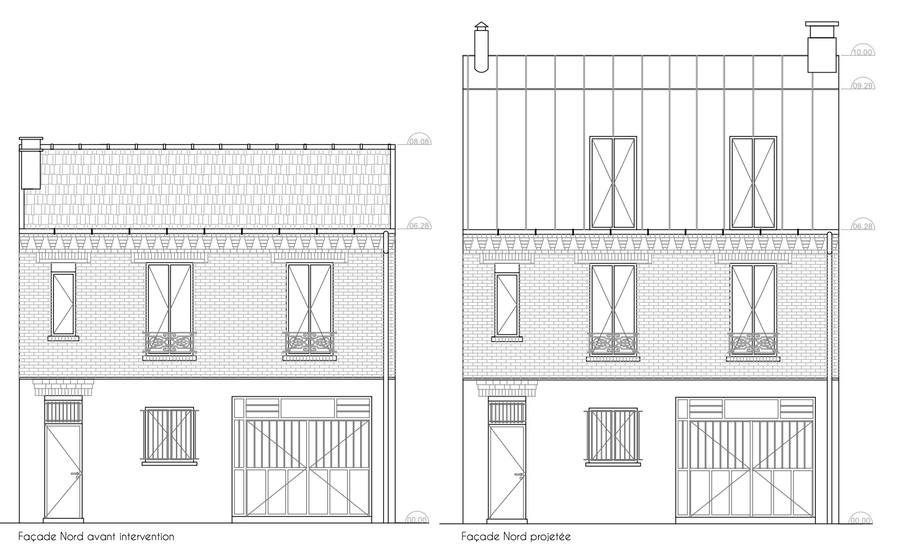 Façades avant et après surélévation