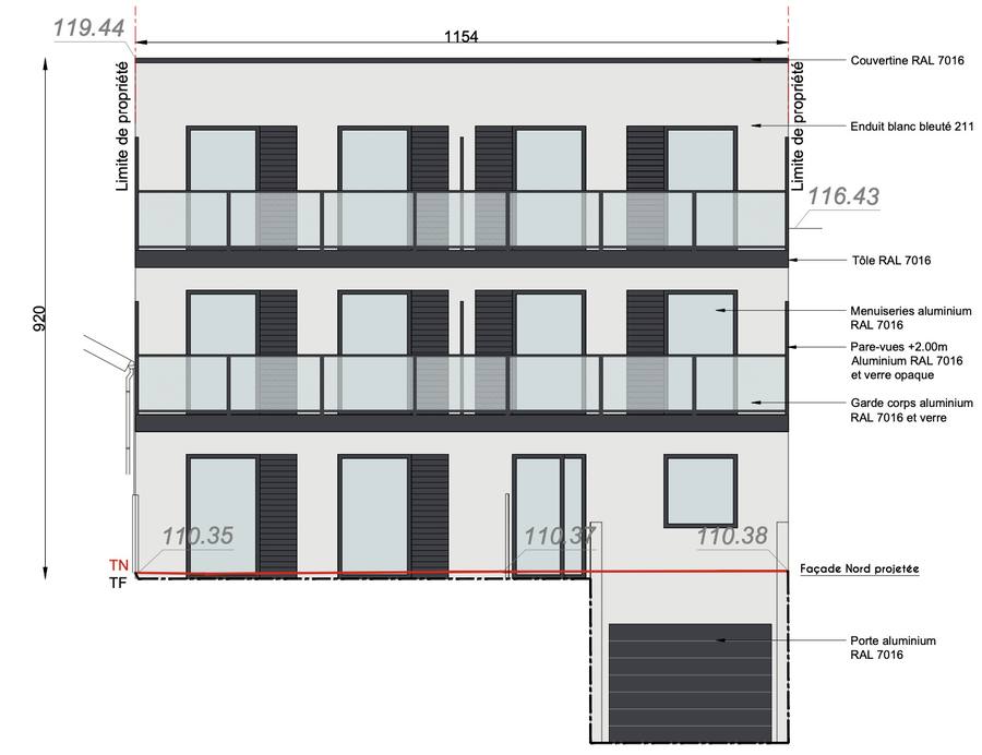 Façade nord projetée d'un immeuble de logements