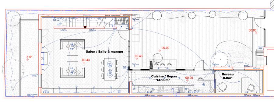 Plan électrique et d'aménagement d'un rez-de-chaussée