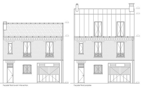 Surélévation, façades avant et après