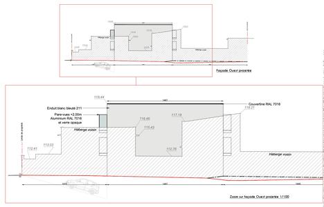Immeuble neuf, façade ouest et zoom